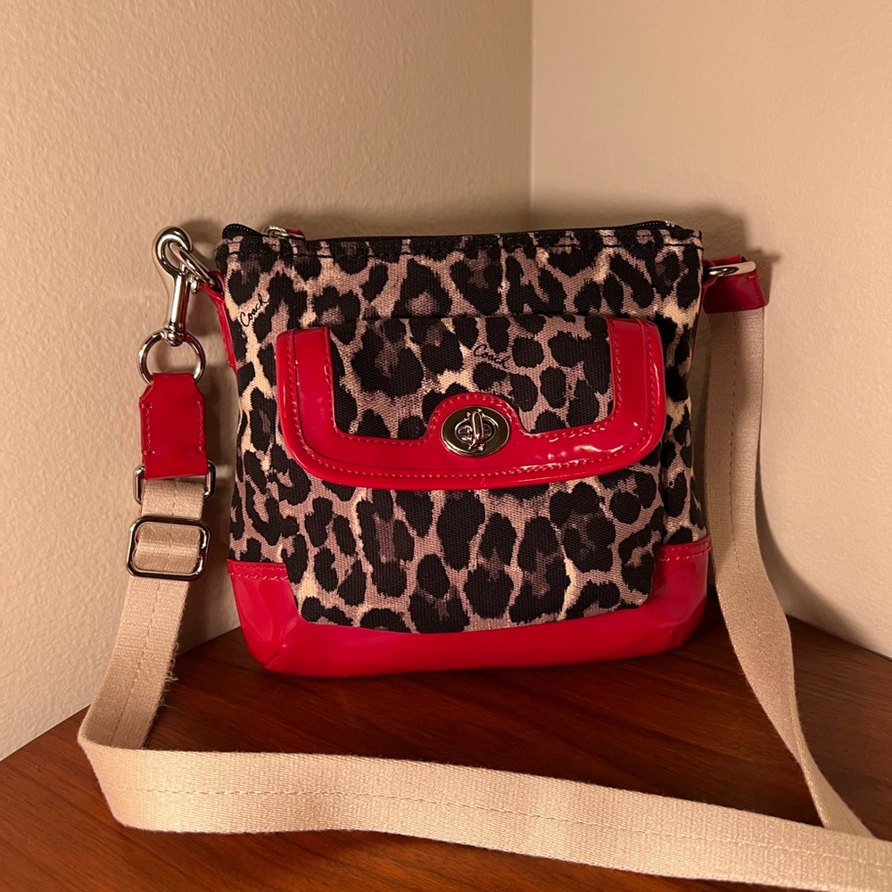 Coach Park Ocelot Leopard Cheetah Print Swingback Crossbody Bag